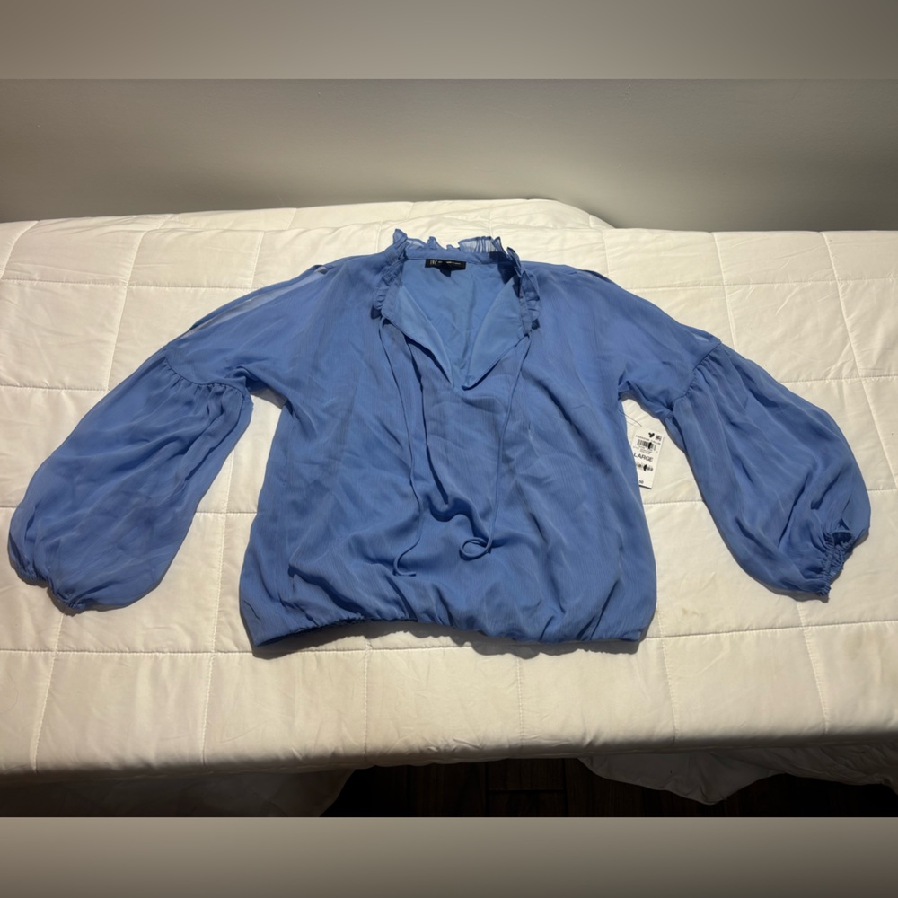 INC International Concepts Light Blue Romantic Blouse with Balloon Sleeves
